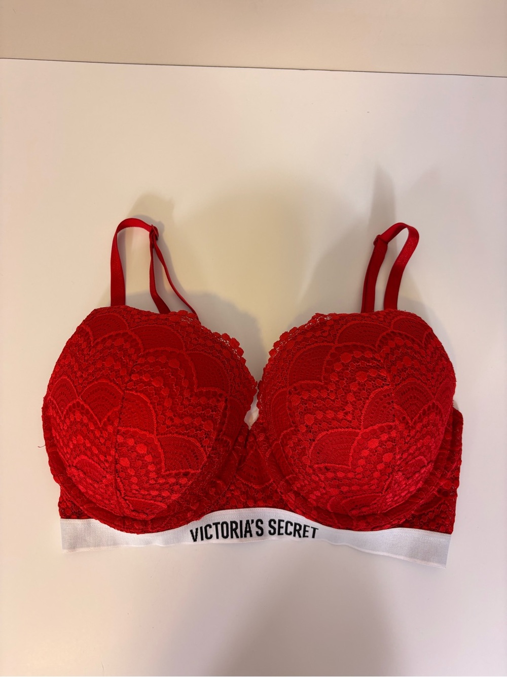Victoria's Secret Red Lace Push Up Bra with Branded Band 34DD